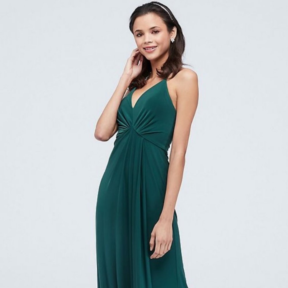 Drapey Jersey V-Neck Sheath with Gathered Waist